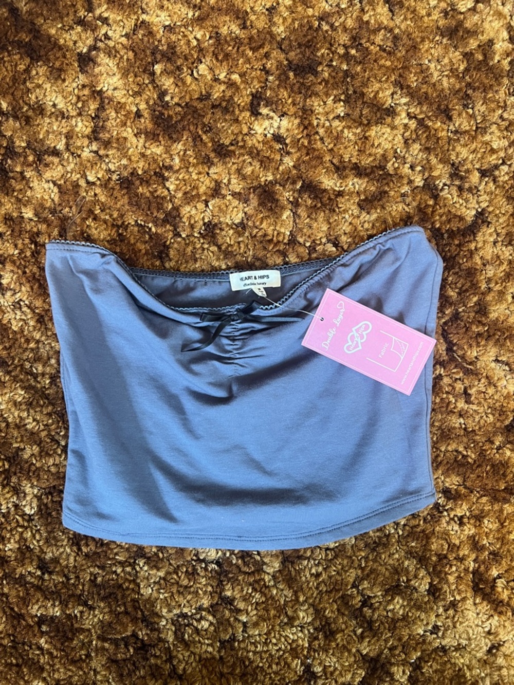 Heart Hips Slate Blue Strapless Tube Top with Center Ruching